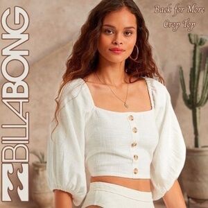 BILLABONG Back for More Lace-Up-Tie-Open-Back 3/4 Blouson Sleeve Crop Top NWT/XL